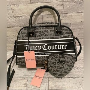 Juicy Couture Black & Beige Fashionista Billboard Bowler w/ heart shaped wallet